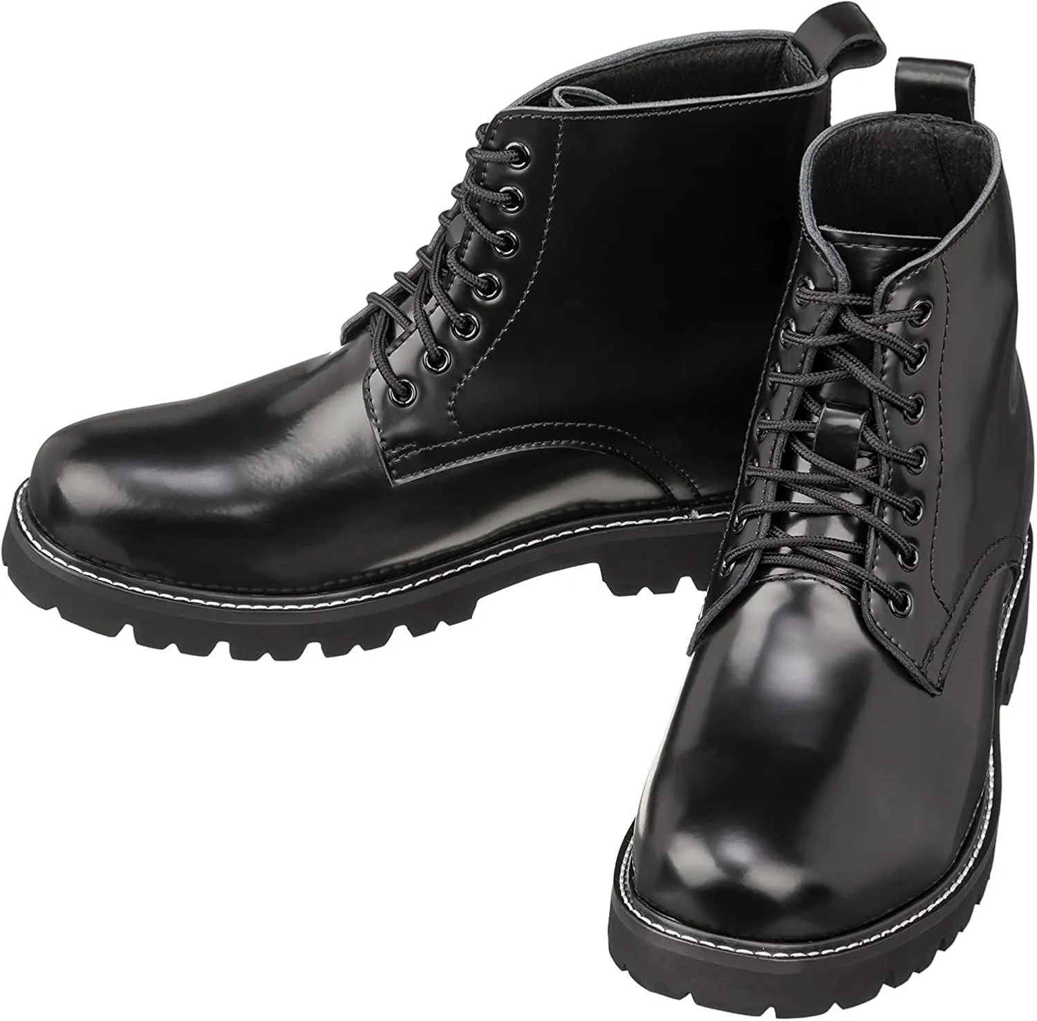 CALTO Men's Invisible Height Increasing Elevator Shoes - Black Leather Round-Toe Lace-up Work Boots - 3.3 Inches Taller - K8710 - Size 7 D(M) US
