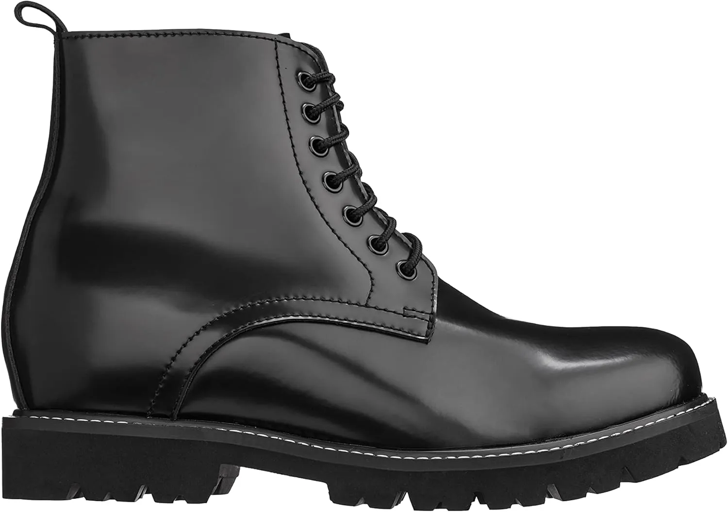 CALTO Men's Invisible Height Increasing Elevator Shoes - Black Leather Round-Toe Lace-up Work Boots - 3.3 Inches Taller - K8710 - Size 7 D(M) US