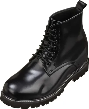 CALTO Men's Invisible Height Increasing Elevator Shoes - Black Leather Round-Toe Lace-up Work Boots - 3.3 Inches Taller - K8710 - Size 7 D(M) US