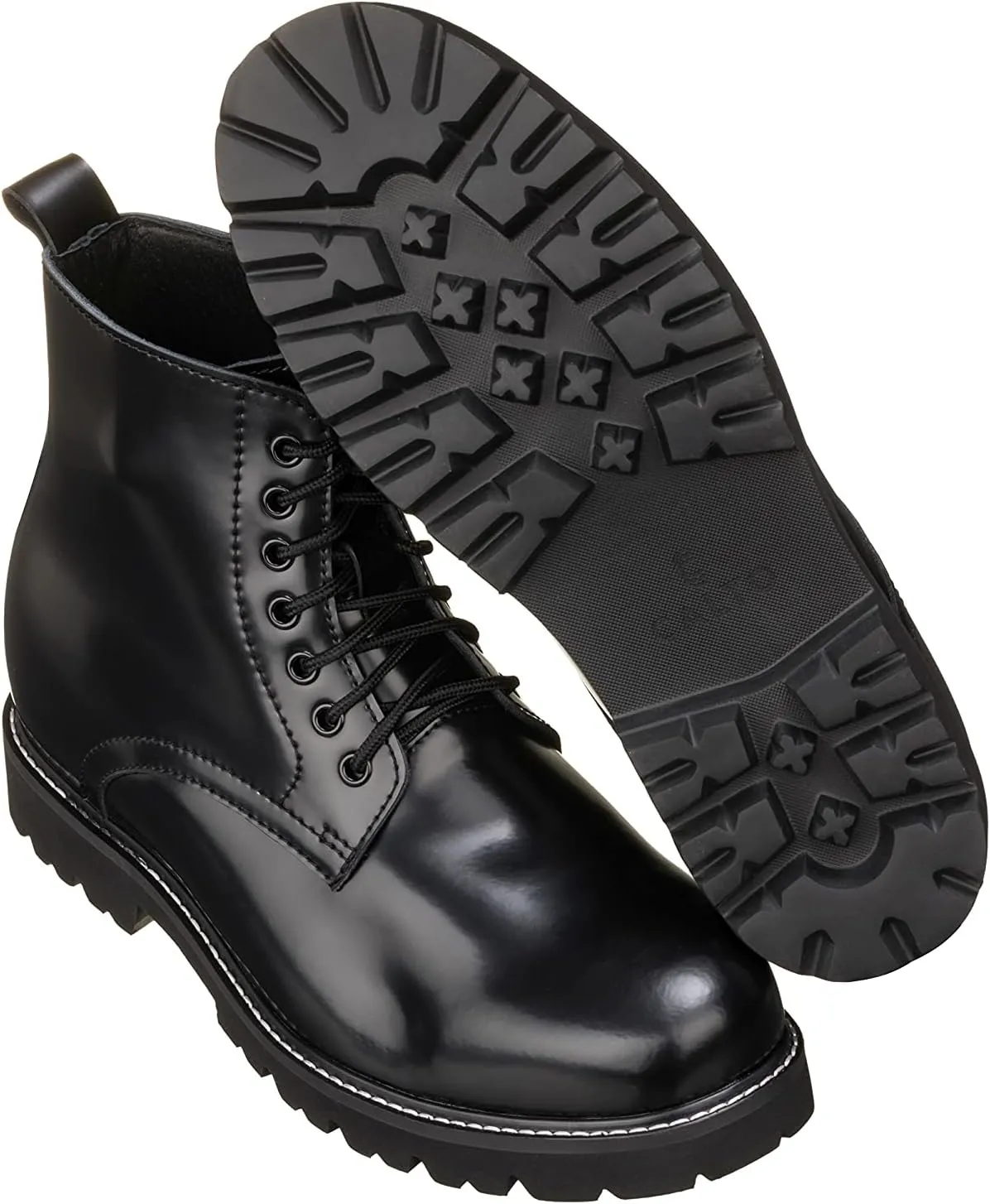 CALTO Men's Invisible Height Increasing Elevator Shoes - Black Leather Round-Toe Lace-up Work Boots - 3.3 Inches Taller - K8710 - Size 7 D(M) US
