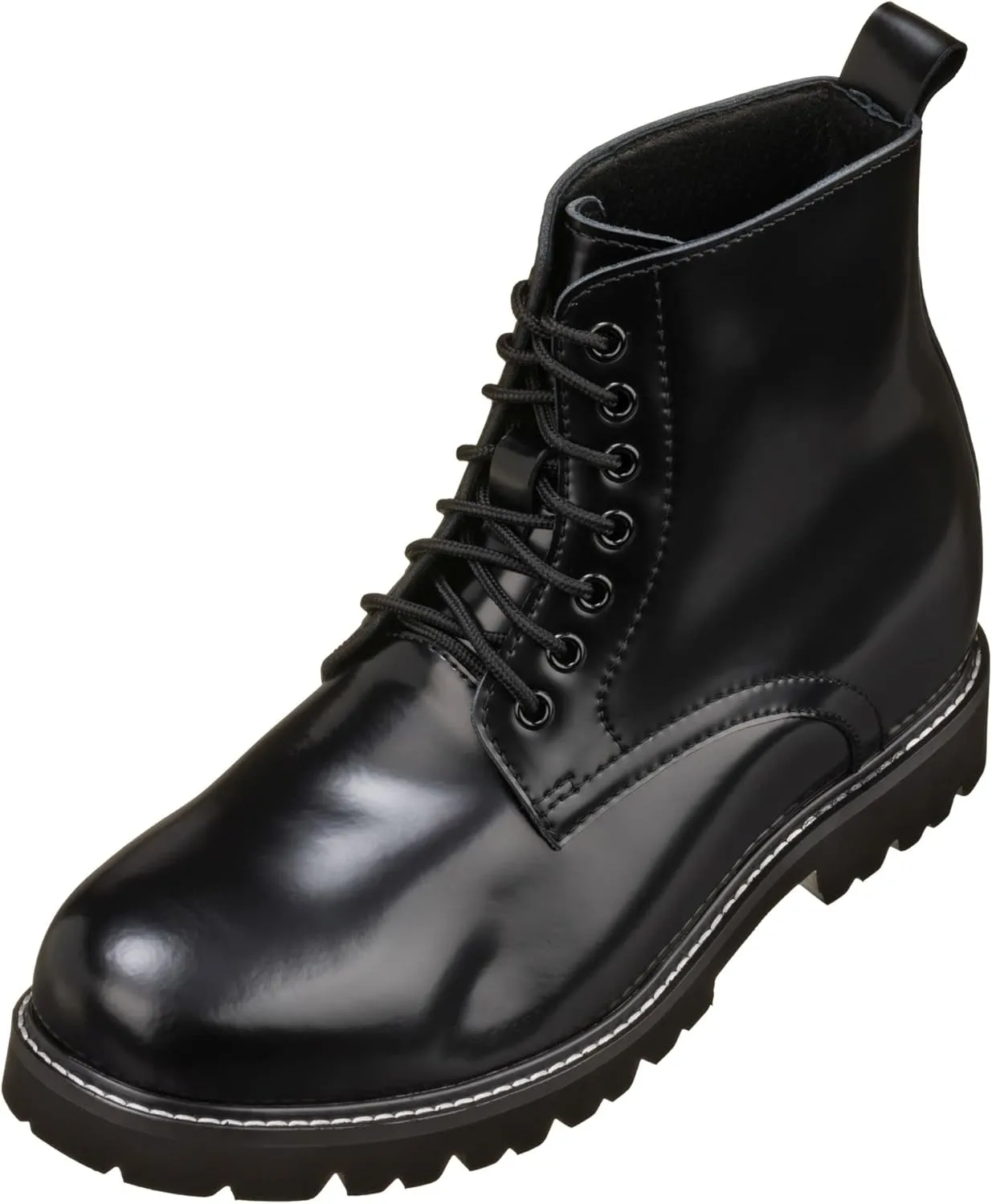 CALTO Men's Invisible Height Increasing Elevator Shoes - Black Leather Round-Toe Lace-up Work Boots - 3.3 Inches Taller - K8710 - Size 7 D(M) US