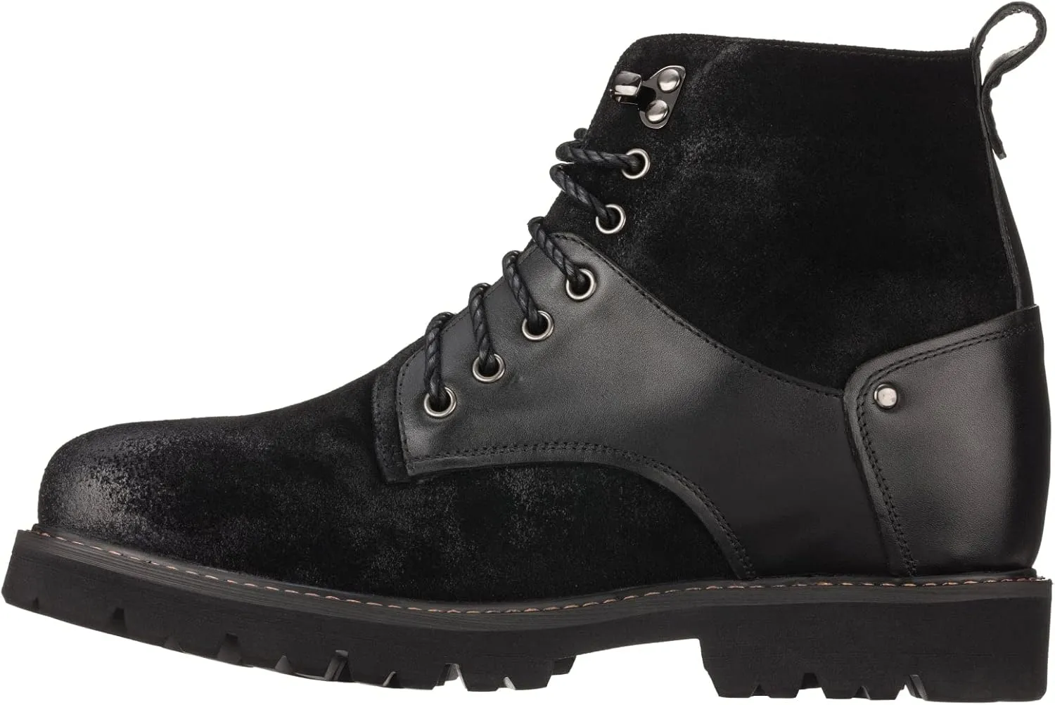 CALTO Men's Invisible Height Increasing Elevator Shoes - Black Nubuck Distressed Leather Round-Toe Lace-up Ankle Boots - 3.3 Inches Taller - K8701 - Size 12 D(M) US