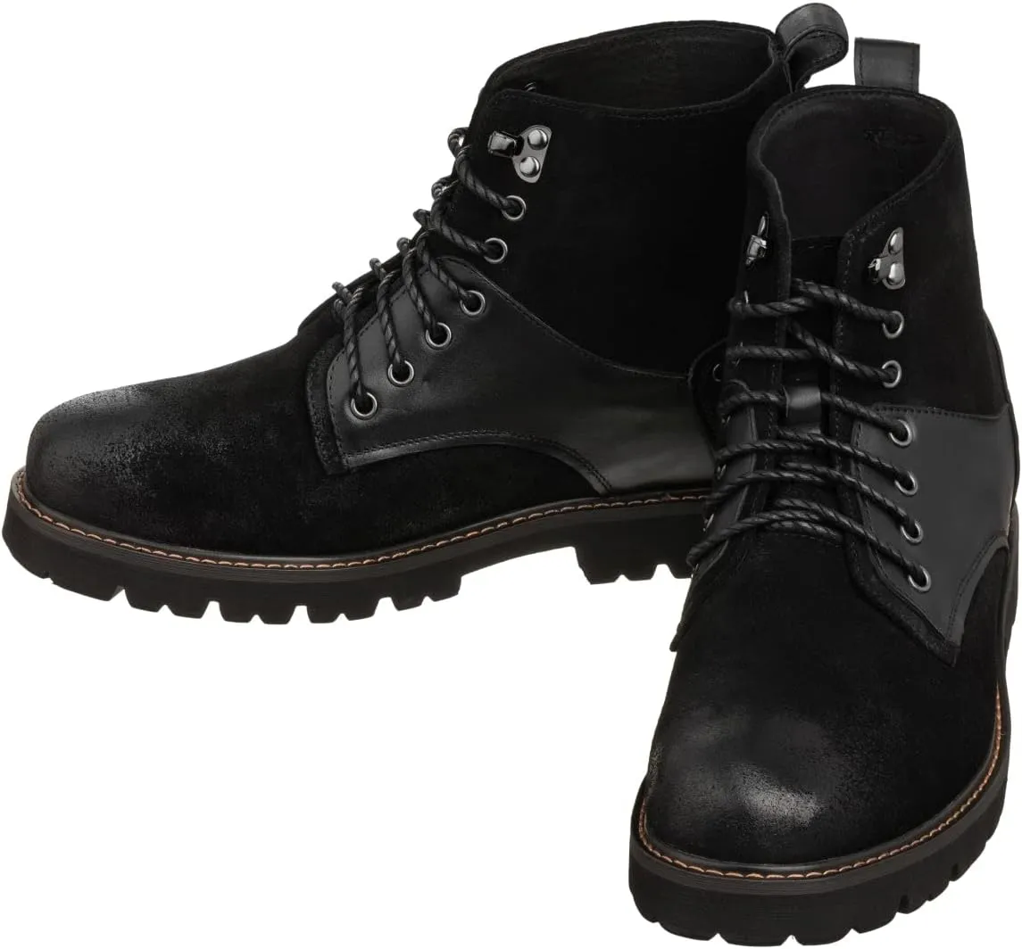 CALTO Men's Invisible Height Increasing Elevator Shoes - Black Nubuck Distressed Leather Round-Toe Lace-up Ankle Boots - 3.3 Inches Taller - K8701 - Size 12 D(M) US