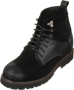 CALTO Men's Invisible Height Increasing Elevator Shoes - Black Nubuck Distressed Leather Round-Toe Lace-up Ankle Boots - 3.3 Inches Taller - K8701 - Size 12 D(M) US