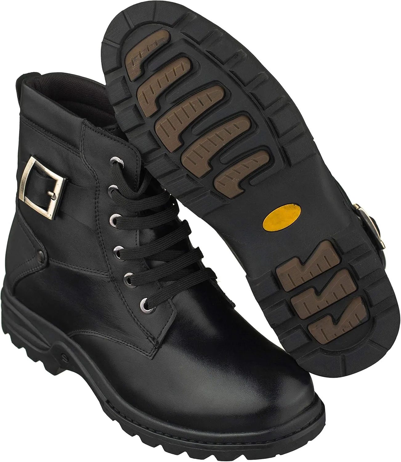 CALTO Men's Invisible Height Increasing Elevator Shoes - Black Premium Leather Lace-up High-top Ankle Boots - 3.2 Inches Taller - T14002 - Size 9 D(M) US
