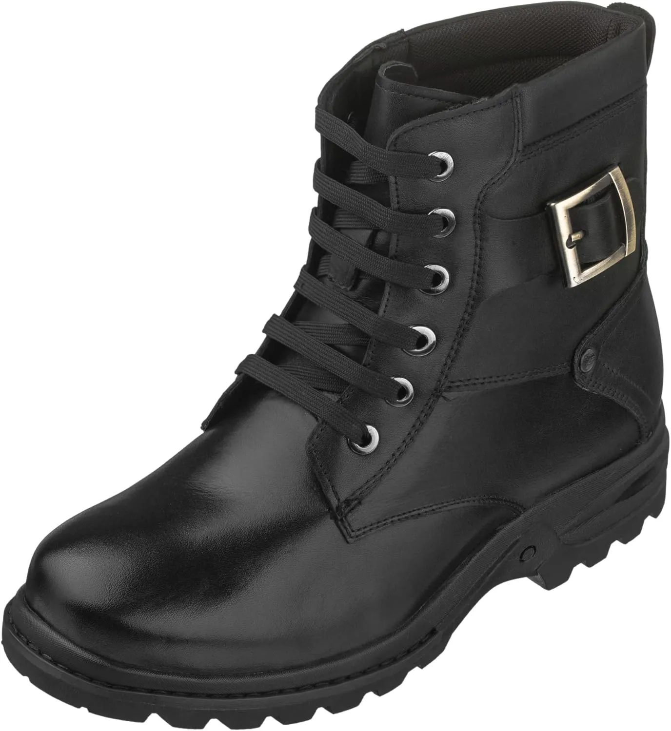 CALTO Men's Invisible Height Increasing Elevator Shoes - Black Premium Leather Lace-up High-top Ankle Boots - 3.2 Inches Taller - T14002 - Size 9 D(M) US