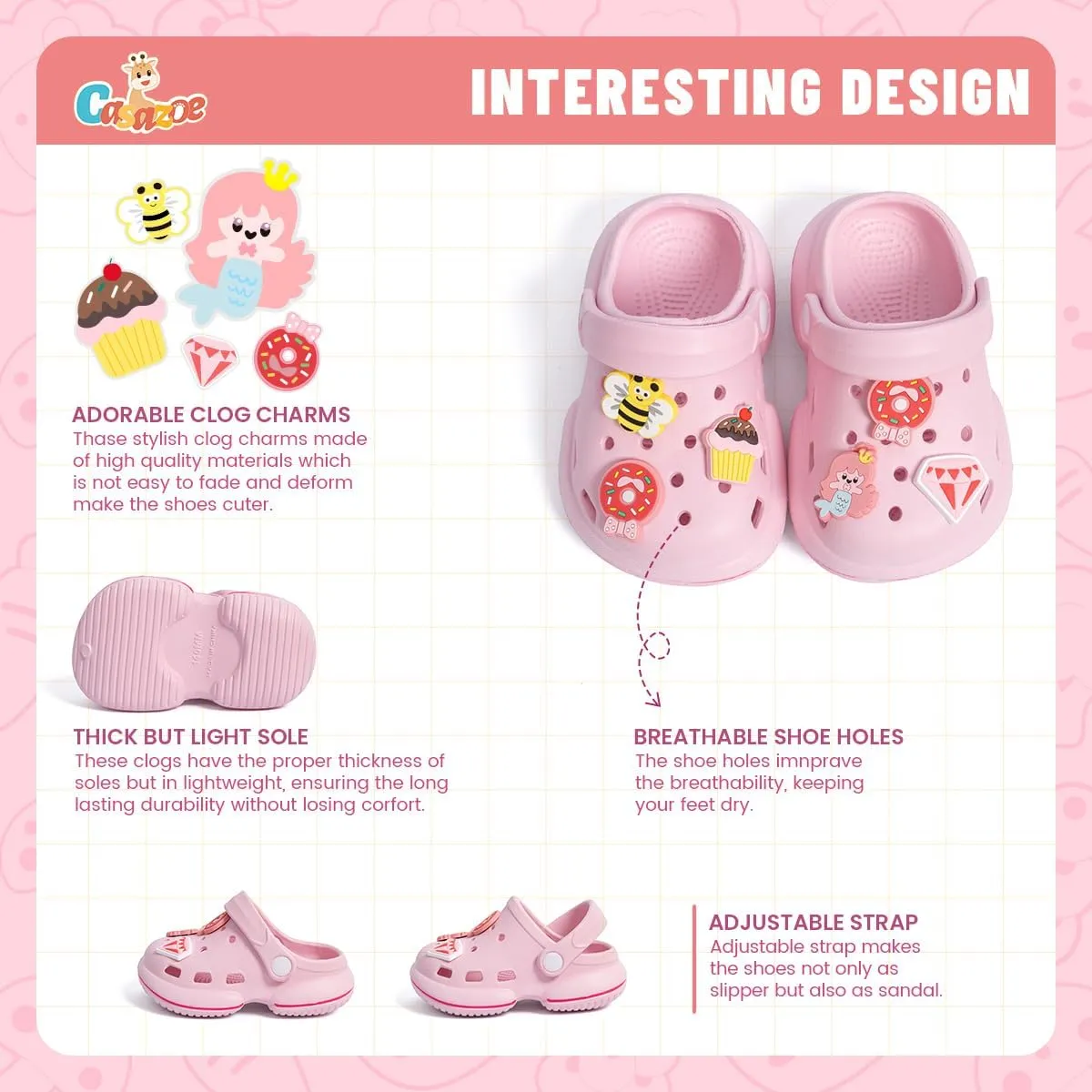 Casazoe Toddler Boys Girls Cute Garden Clogs Kids Slip On Water Shoes EVA Lightweight Summer Slipper Slides Baby Comfort Sandals Children Outdoor Shower Beach Pool Play Shoes