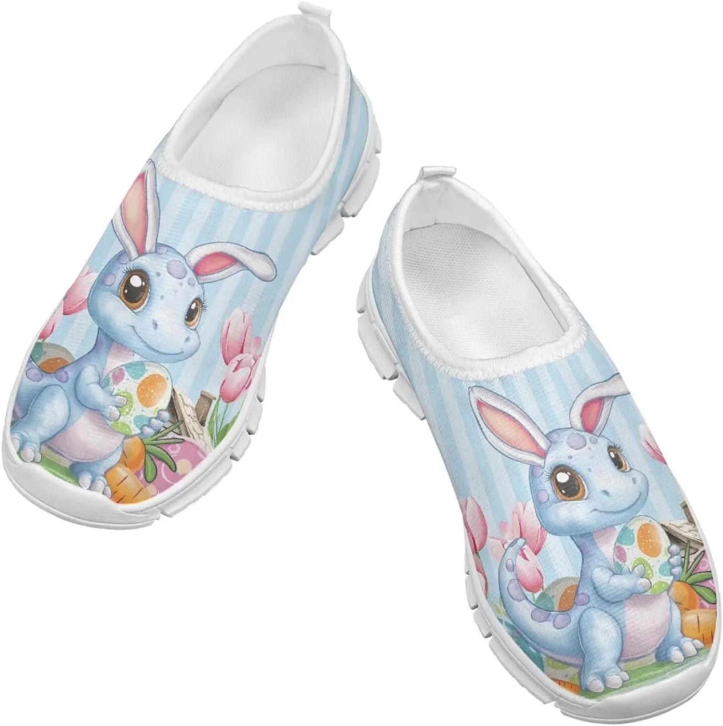 Casual Mesh Laceless Shoes Girls Boys Slip On Shoes-White Sole