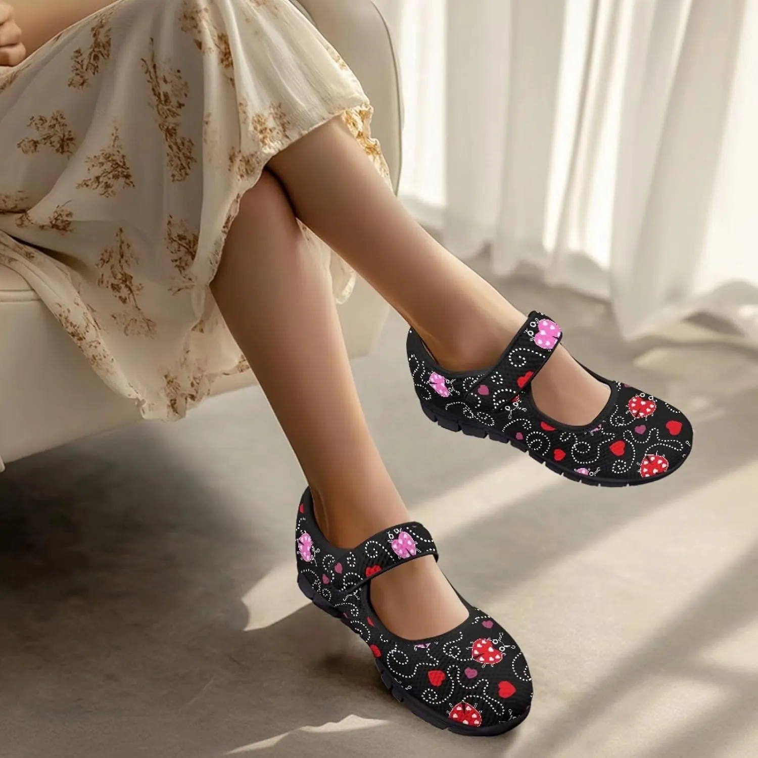 chaqlin Women Flat Shoes Non Slip Sneakers Mary Jane Comfortable Mesh Walking Tennis Shoe Wide Toe Zero Drop Athletic Strap Sneaker