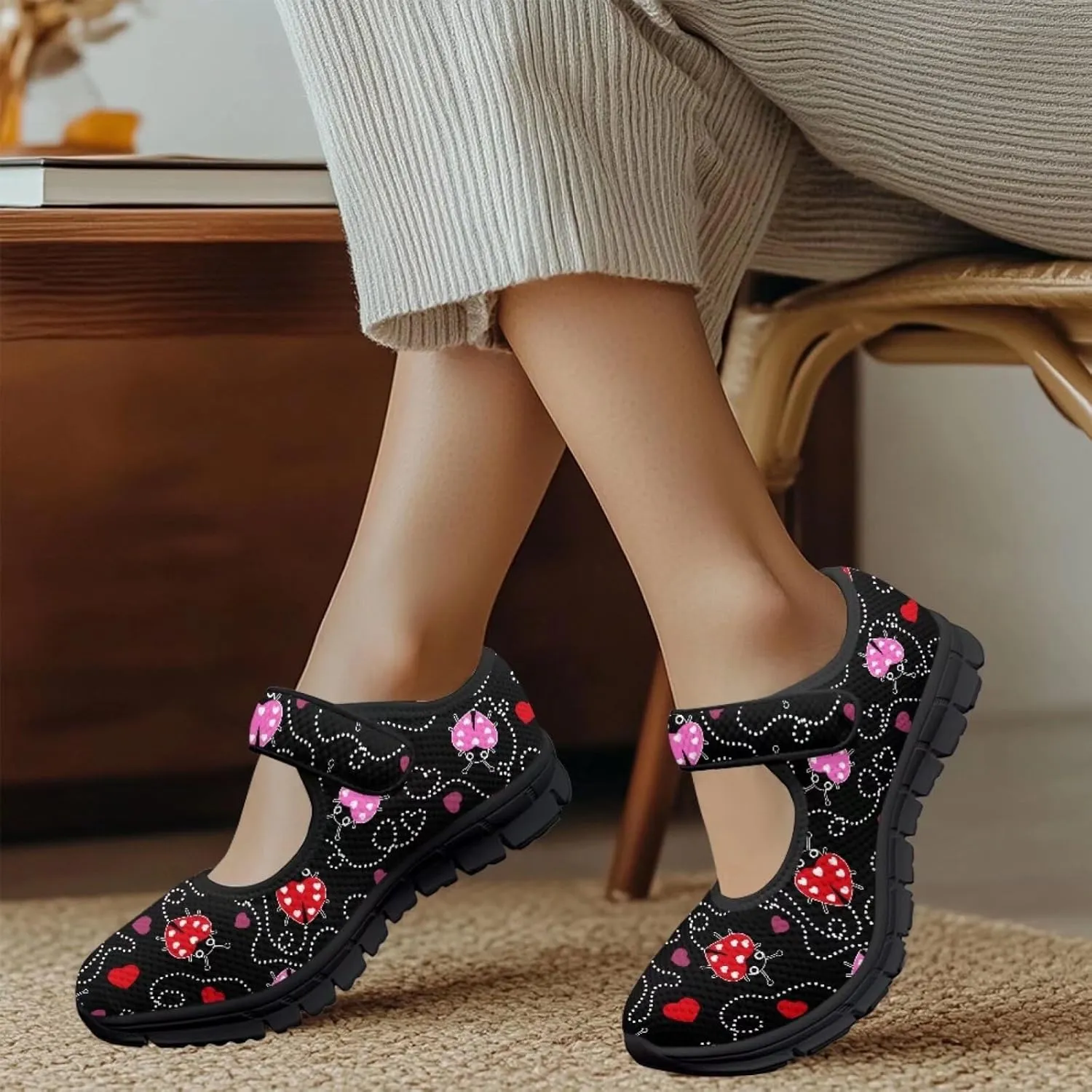 chaqlin Women Flat Shoes Non Slip Sneakers Mary Jane Comfortable Mesh Walking Tennis Shoe Wide Toe Zero Drop Athletic Strap Sneaker