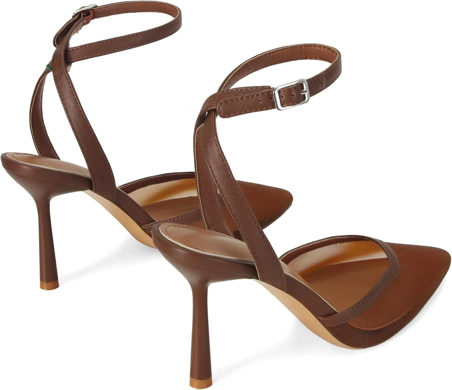 Closed Toe Mesh Heels for Women Pointed Toe Ankle Strap Stiletto Heeled Sandals Wedding Evening Dress Pumps Shoes