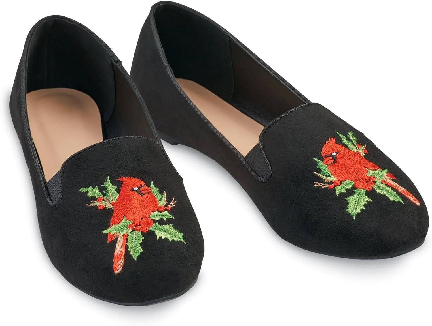 Collections Etc Comfortable Embroidered Cardinal Cushioned Insole Flats