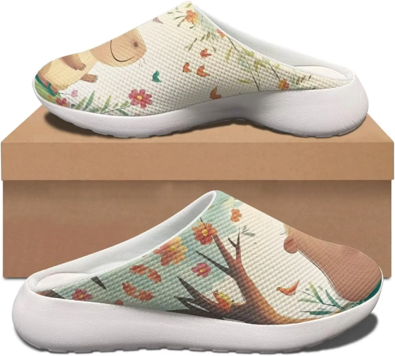 Coloranimal Cute Animal Floral Pattern Pull On Slippers for Women Beach Flat Shoes