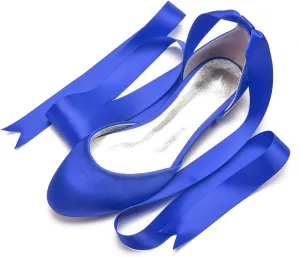 COMFASH Ballet Flats Satin Comfortable Closed Toe Ribbon Tie Women Bride Wedding Shoes
