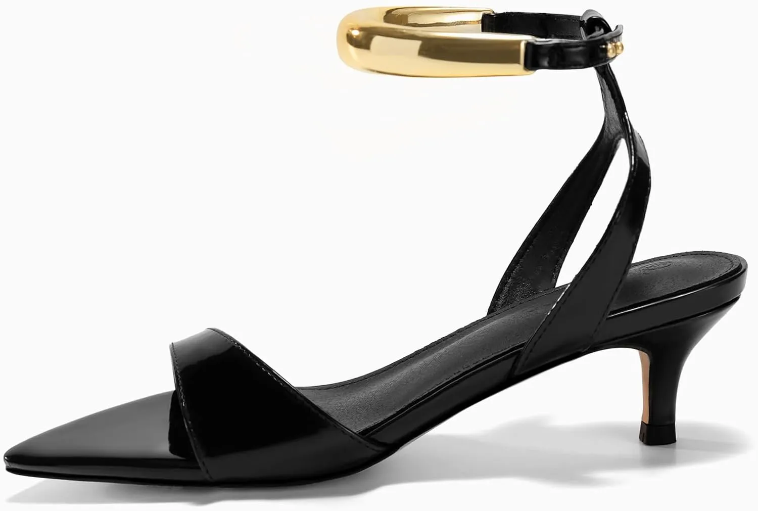 Coutgo Womens Low Kitten Heels Sandals Strappy Pointed Open Toe One Strap Metal Summer Dress Shoes