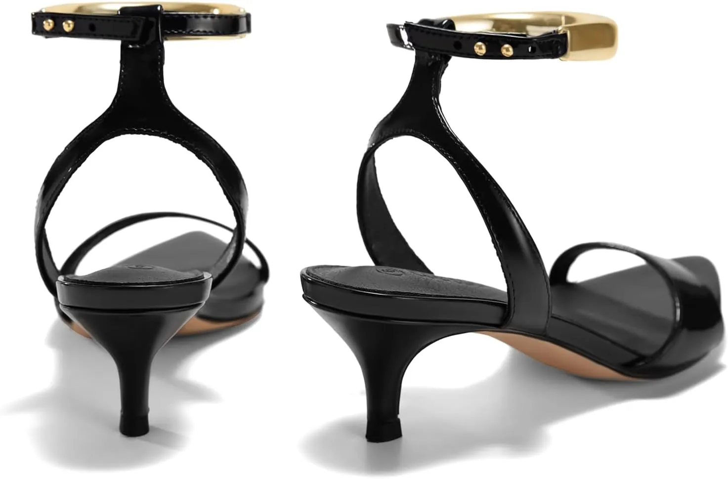 Coutgo Womens Low Kitten Heels Sandals Strappy Pointed Open Toe One Strap Metal Summer Dress Shoes