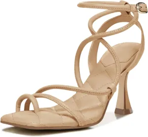 Coutgo Womens Strappy Square Toe Heels Sandals Lace Up Kitten Heeled Sandals Quilted Party Dress Shoes