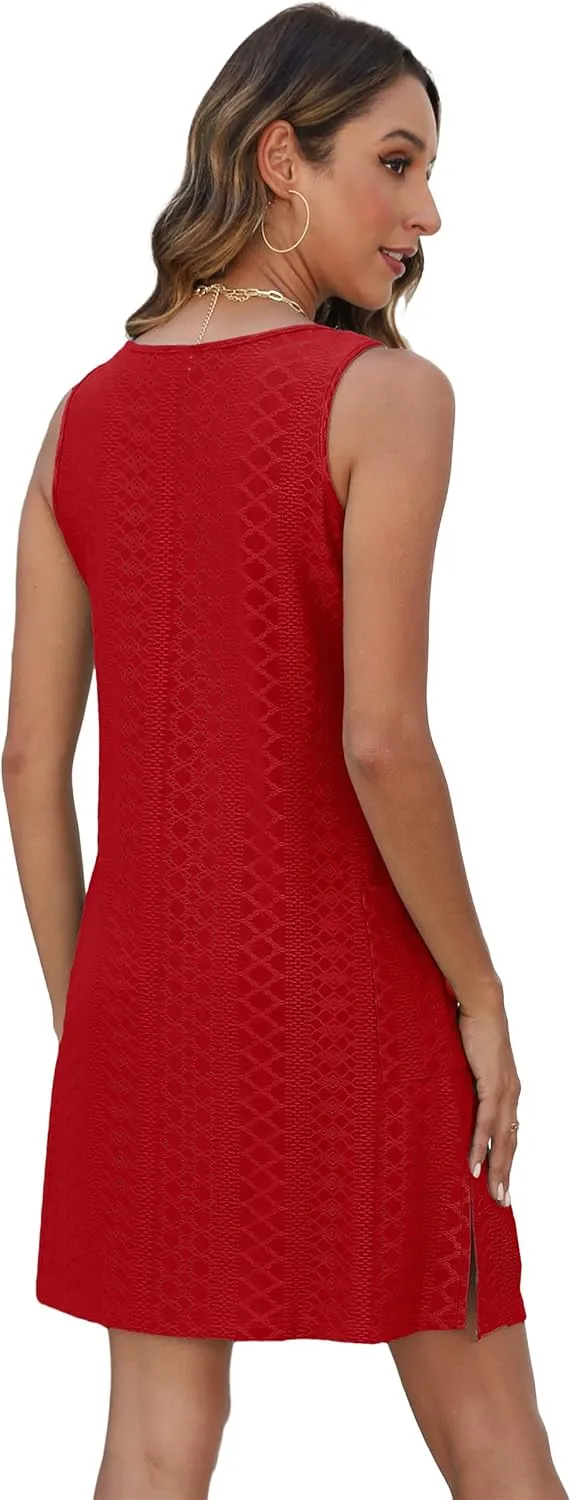 Coverup Summer Dresses for Women 2025 Eyelet Casual Loose Sleeveless Sundresses Tank Dresses with Pockets