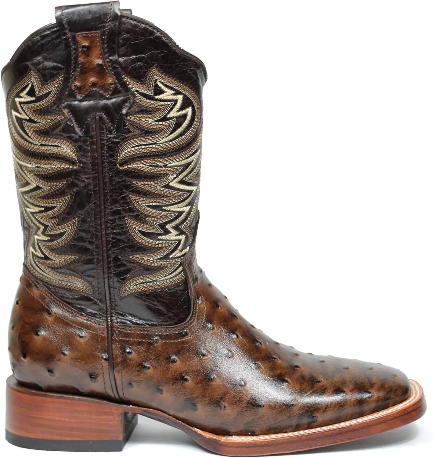 Cowboy Boots for Men Genuine Leather Ostrich Print Western Rodeo Square Toe Botas Vaqueras