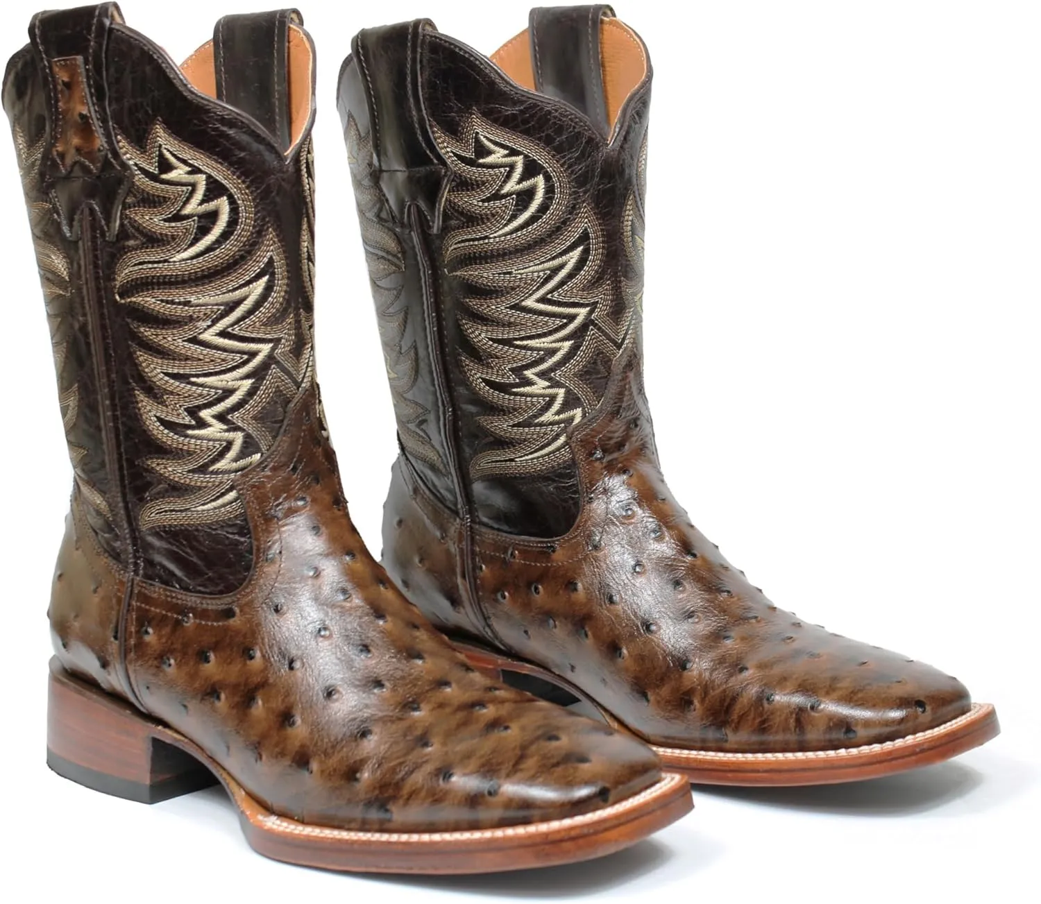 Cowboy Boots for Men Genuine Leather Ostrich Print Western Rodeo Square Toe Botas Vaqueras