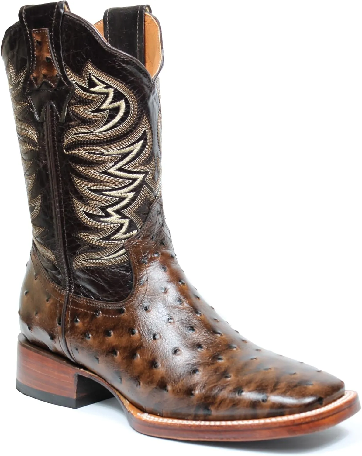 Cowboy Boots for Men Genuine Leather Ostrich Print Western Rodeo Square Toe Botas Vaqueras