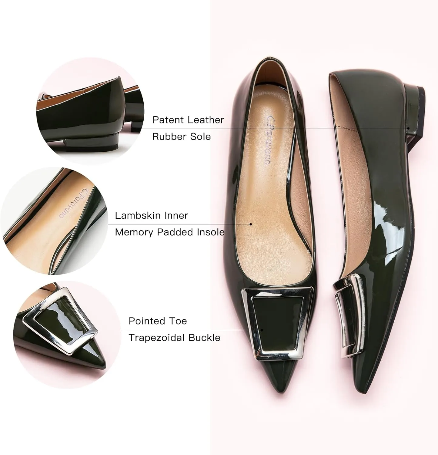C.Paravano Flats Shoes for Women Pointed Toe Flats Dressy Flats Ballet Flats Shoes Patent Leather Shoes Comfortable Slip On Flat