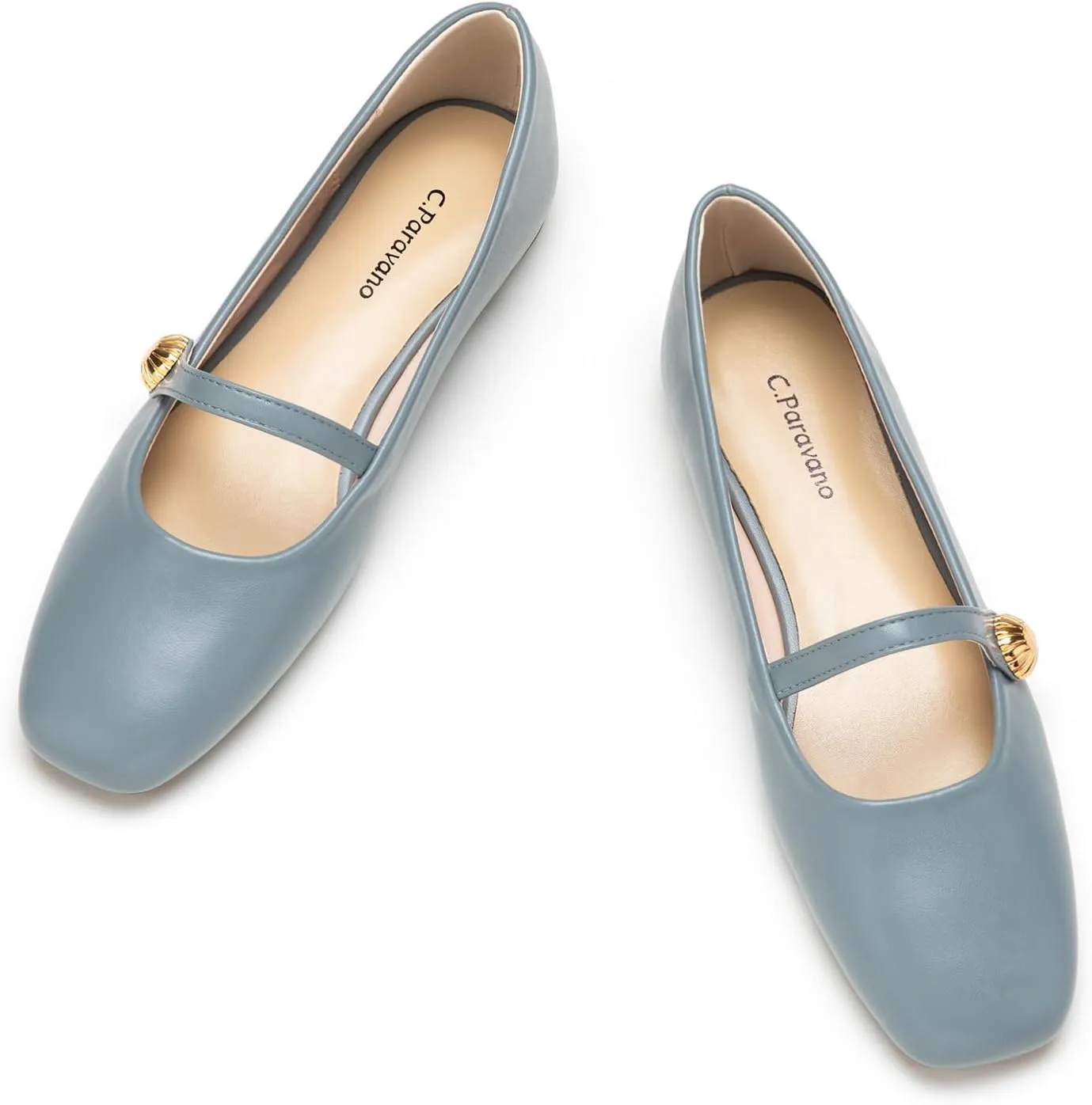 C.Paravano Women's Mary Jane Flats | Comfortable Square Toe Ballet Flats | Mary Jane Shoes with Strap | Casual Dress Flat Blue Shoes for Work Party or Walking (Size 9.5,Blue)