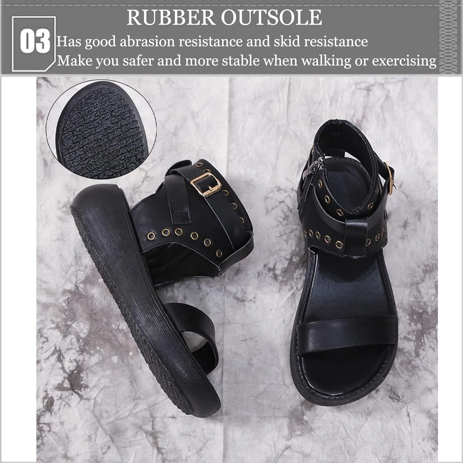 Crepuscute Women's Leather High Top Platform Peep Toe Sandals With Buckle Fashion Adjustable Side Zip Roman Sandals Summer Outdoor Beach Walking Sandals