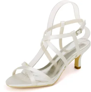 Cross Strappy Open Toe Dressy Sandals Ankle Strap Low Heel Bridal Wedding Bridesmaid Evening Party Prom Heeled Shoes for Women