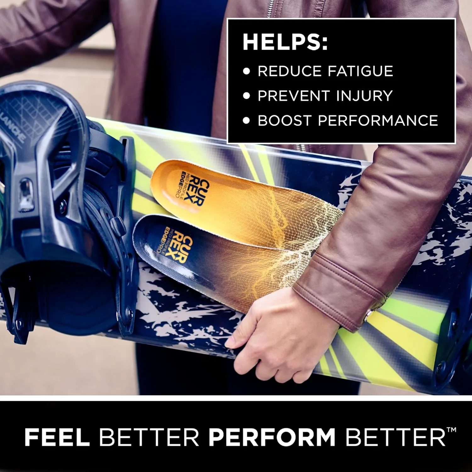 CURREX EdgePro Thermo Regulating Ski Boot Insoles for Snowboarding, Skiing, & Winter Sports – Ski Boot Inserts with Shock Absorbing Cushioning – for Men & Women – Medium Arch, XL
