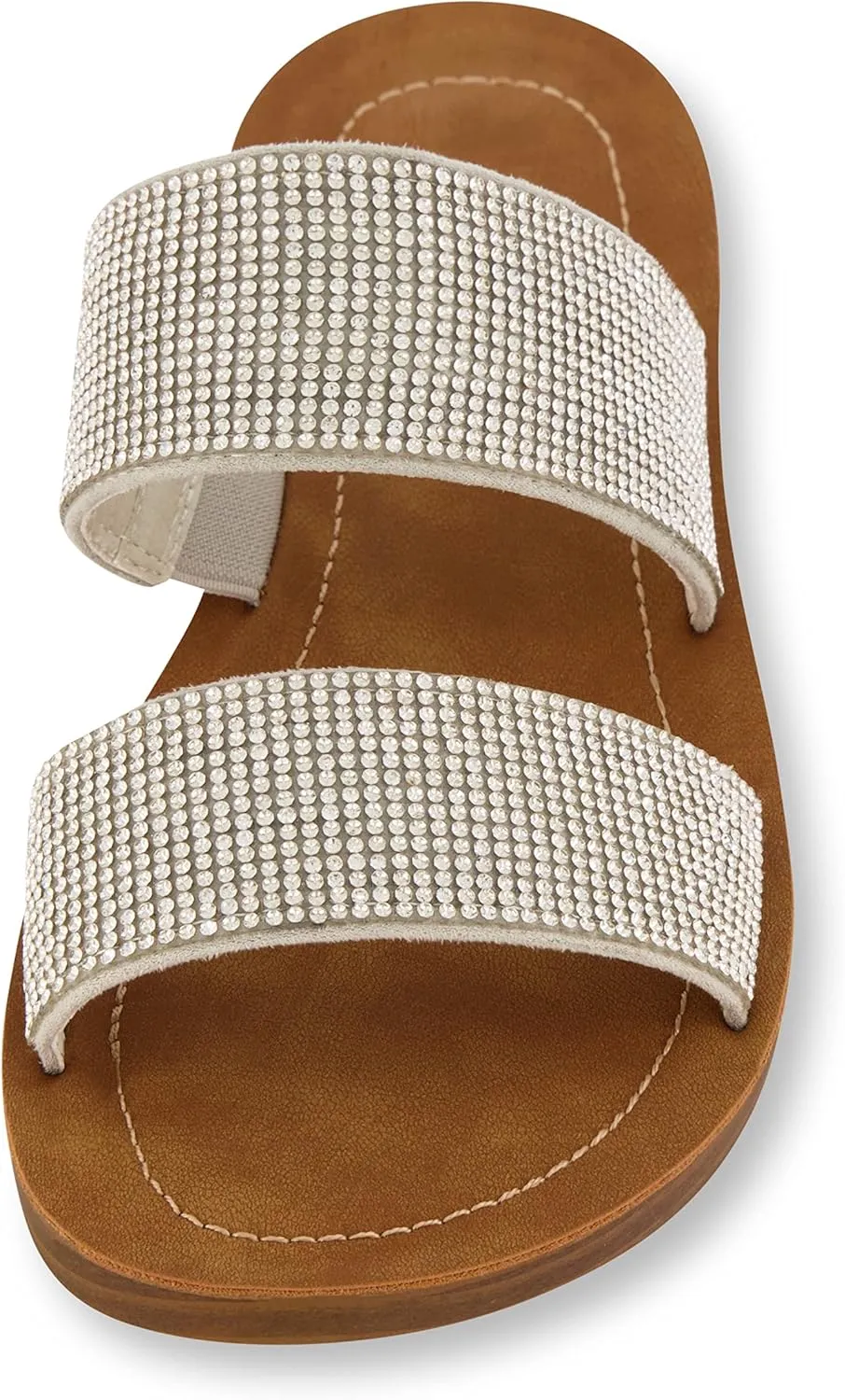 CUSHIONAIRE Women's Alana rhinestone two band slide sandal  Memory Foam