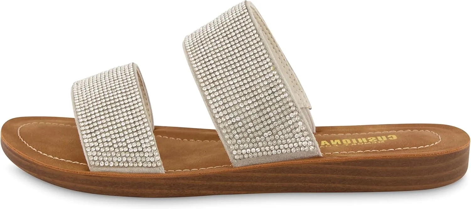 CUSHIONAIRE Women's Alana rhinestone two band slide sandal  Memory Foam