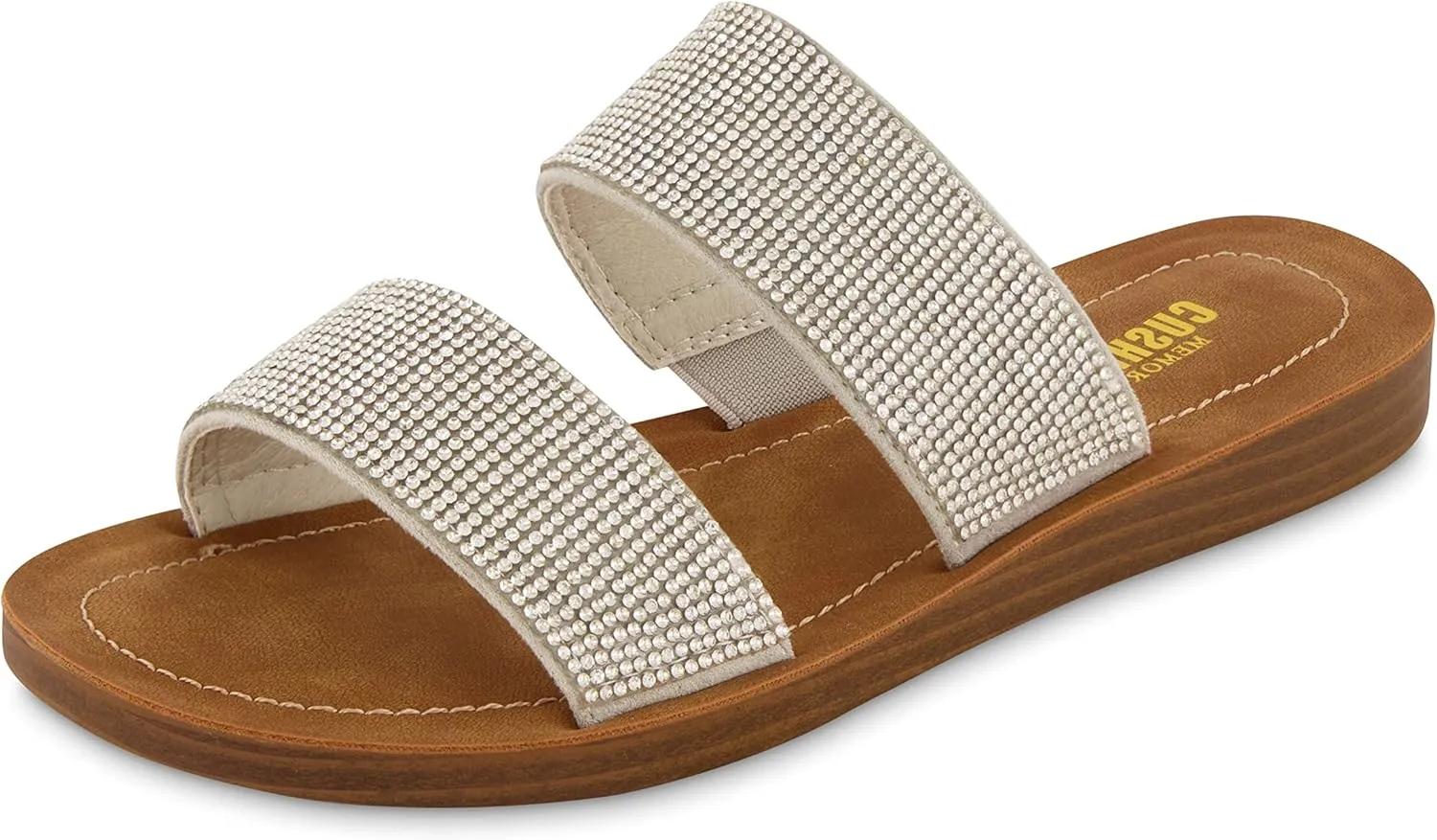 CUSHIONAIRE Women's Alana rhinestone two band slide sandal  Memory Foam