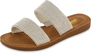 CUSHIONAIRE Women's Alana rhinestone two band slide sandal  Memory Foam