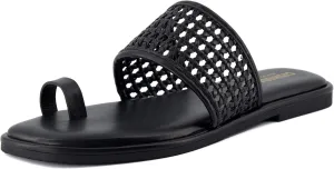 CUSHIONAIRE Women's Kiss toe ring basket weave sandal  Memory Foam, Wide Widths Available