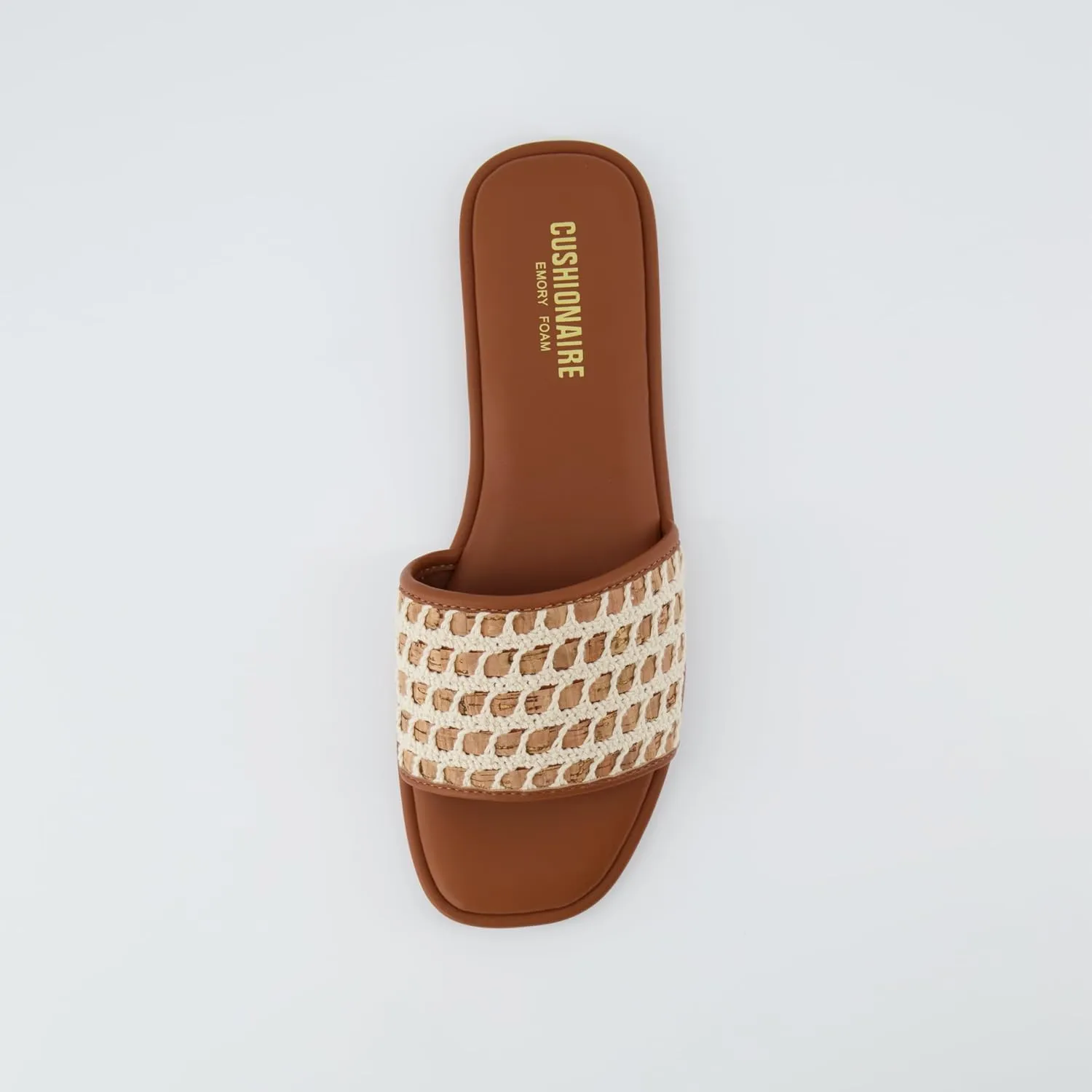 CUSHIONAIRE Women's Taffy crochet cork slide sandal  Memory Foam, Wide Widths Available
