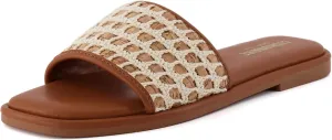 CUSHIONAIRE Women's Taffy crochet cork slide sandal  Memory Foam, Wide Widths Available