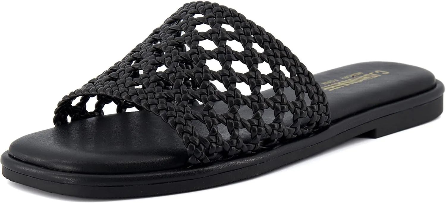 CUSHIONAIRE Women's Temptest basket weave slide sandal  Memory Foam, Wide Widths Available