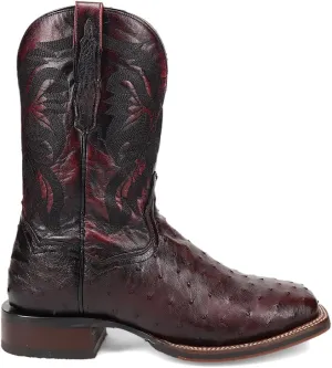 Dan Post Boots Mens Alamosa Embroidered Ostrich Square Toe Pull On Dress Boots Mid Calf - Red