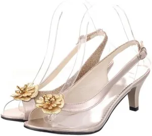 Dear Time Women Wedges Peep Toe Flower Transparent PVC Sandals Fashion Wedding Bridal Heeled Sandals Comfort Indoor Outdoor Slingback Slip On Pumps Sandals