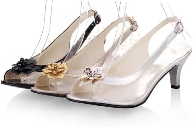 Dear Time Women Wedges Peep Toe Flower Transparent PVC Sandals Fashion Wedding Bridal Heeled Sandals Comfort Indoor Outdoor Slingback Slip On Pumps Sandals