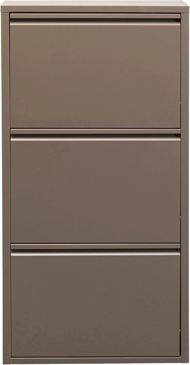 Design Shoe Container Caruso 3 Taupe, steel, 3 tipping compartments, space for 6 pairs of shoes, slim, space-saving, shoe rack, shoe storage, hallway, floor 103x50x15 cm (h/w/d)