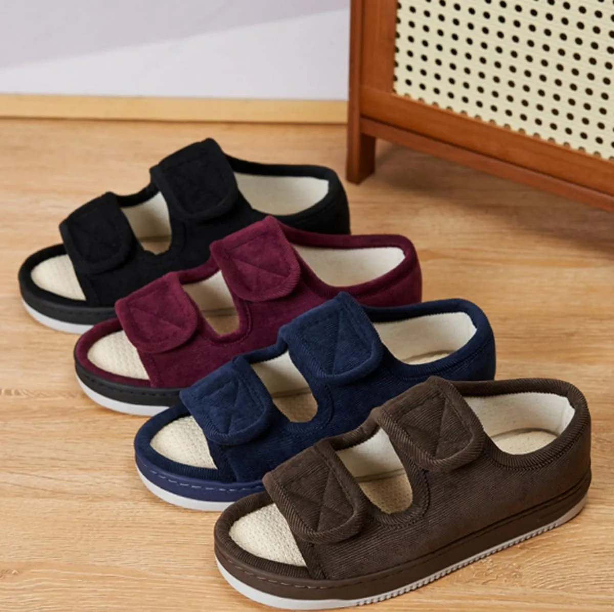 Diabetic Sandals for Men Wide Width Edema Swollen Slippers Adjustable Open Toe Surgical Shoes Anti-skid Breathable Orthopedic Footwear Memory Foam Soft Elderly Sandals