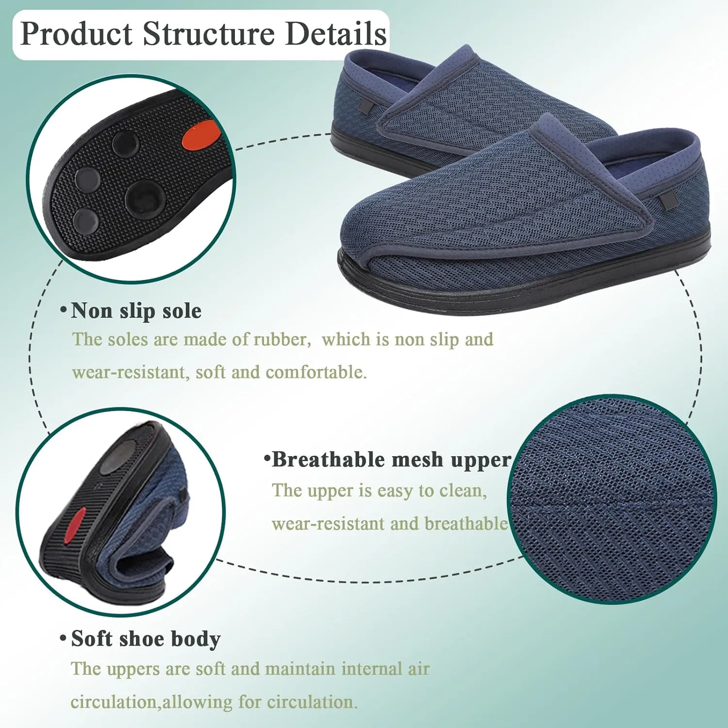 Diabetic Sandals for Women's, Men Adjustable Sandals, Lightweigh Non Slip Slippers, Comfortablet Women's Elderly Sandals for Plantar Fasciitis, Arthritis Edema, 6 Wide