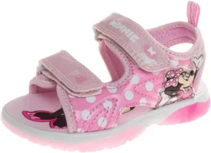 Disney Girls Minnie Mouse Sandals LED Light Up Water Shoes - SlipOn Waterproof Adjustable Strap Character Slides (OpenToe/ClosedToe) (Toddler/Little Kid)