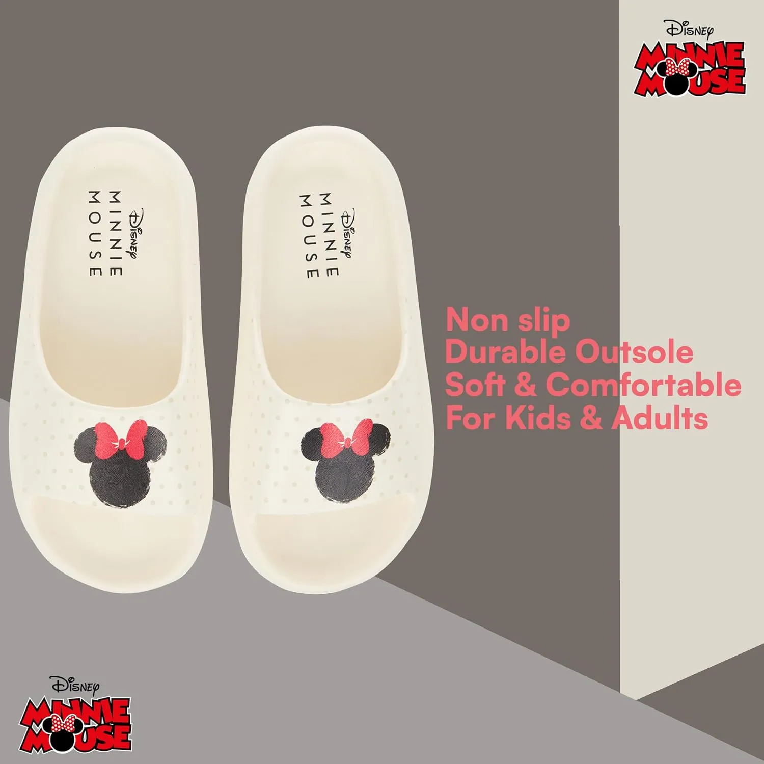 Disney Ladies Minnie and Mickey Slides - Ladies Classic Mickey and Minnie Mouse Comfort Foam Slide Sandals Mickey & Minnie Mouse Slip On Slides