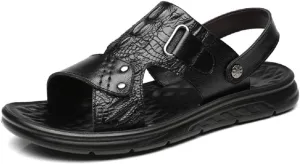 Dual-use Hollow Breathable Men’s Cowhide Sandals, Men's Beach Shoes Sandals Cow Leather Slippers Breathable Dual Purpose Men's Sandals