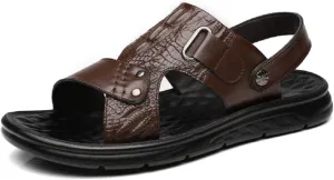 Dual-use Hollow Breathable Men’s Cowhide Sandals, Men's Beach Shoes Sandals Cow Leather Slippers Breathable Dual Purpose Men's Sandals