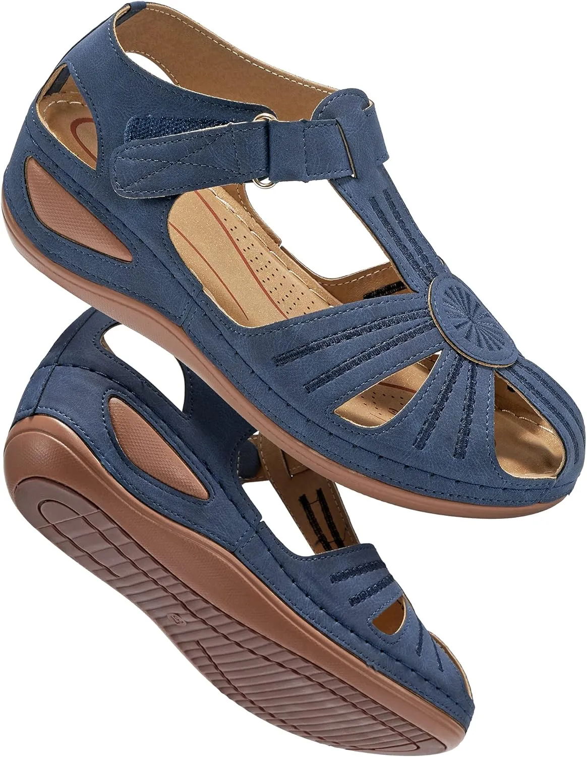 DUOYANGJIASHA Womens Sandals Dressy Summer Beach Bohemia Ankle Strap Causal Comfortable Closed Toe Wedge Shoes for Outdoor