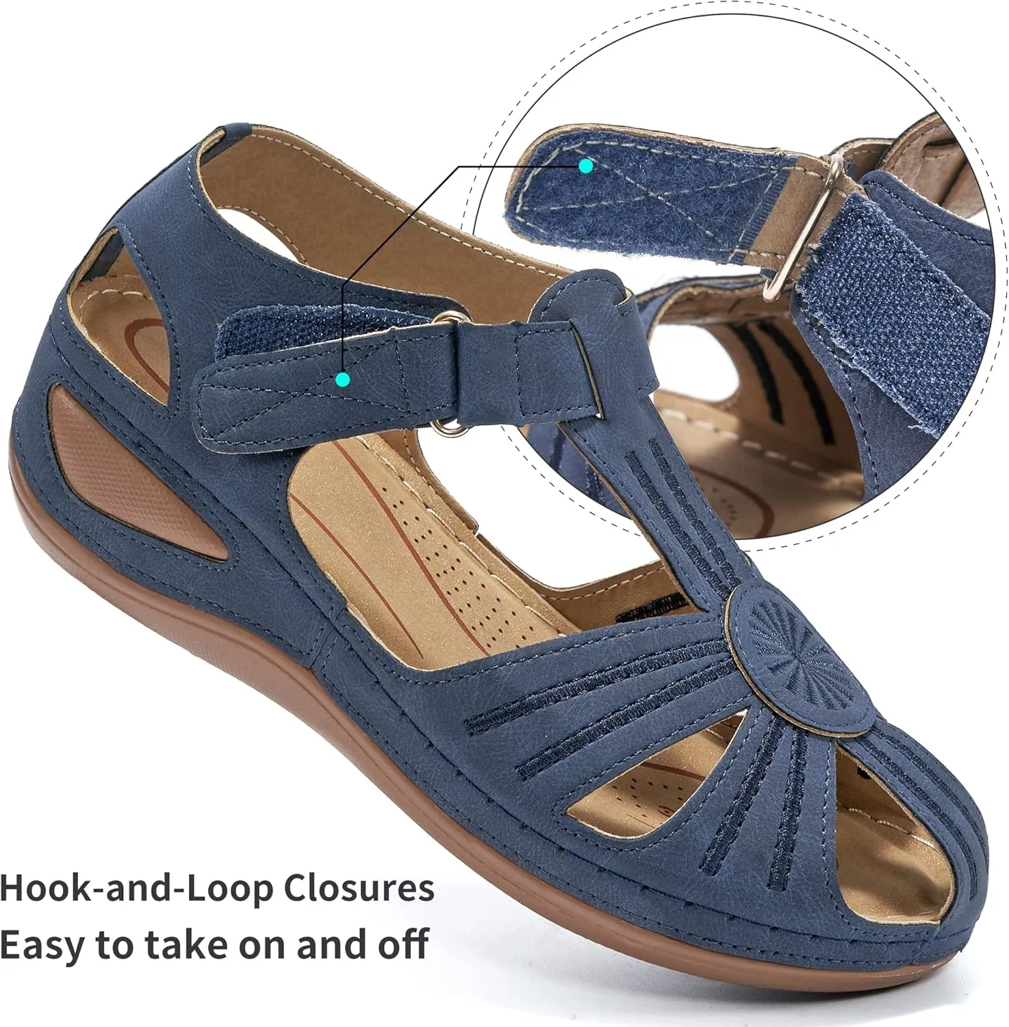 DUOYANGJIASHA Womens Sandals Dressy Summer Beach Bohemia Ankle Strap Causal Comfortable Closed Toe Wedge Shoes for Outdoor